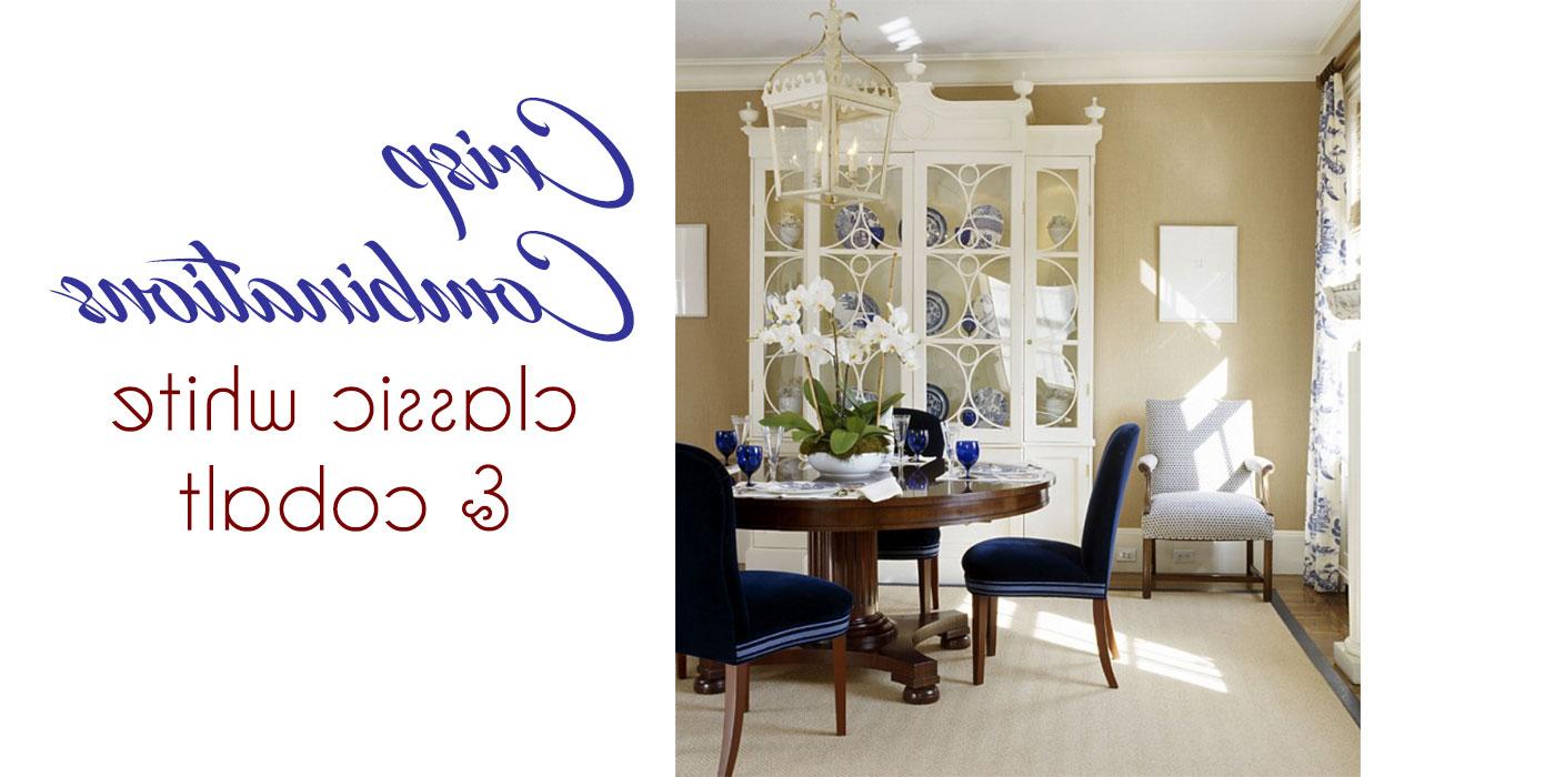 Classic white and cobalt dining room designed by Carter & Company